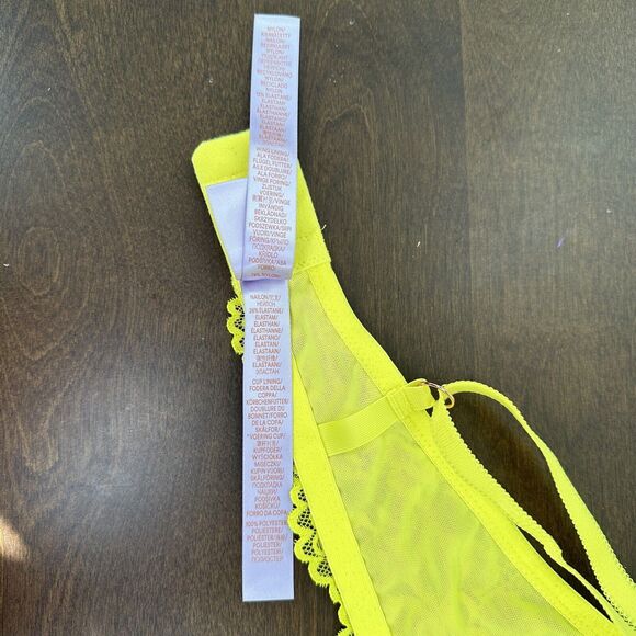 Savage X Fenty Women Size 36D D Bra Floral Lace Push Up Yellow Neon Y2K Brat - Picture 7 of 15